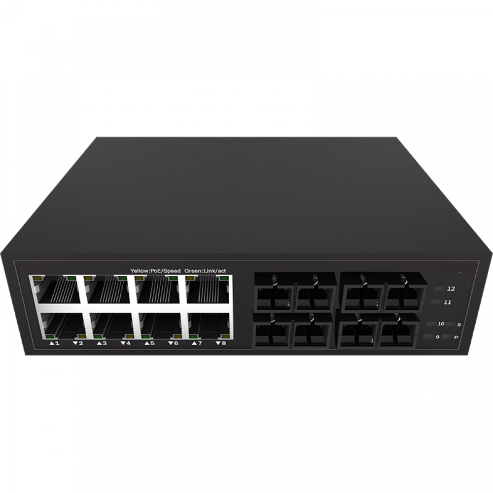 4*1000Base-X +8*10/100/1000Base-T Unmanaged Ethernet Switch