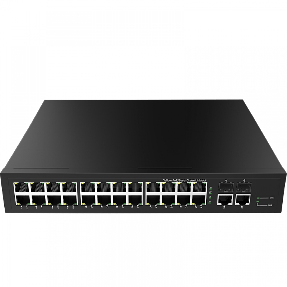 2*Gigabit TP +2*Gigabit SFP +24*10/100/1000Base-T Unmanaged Ethernet Switch