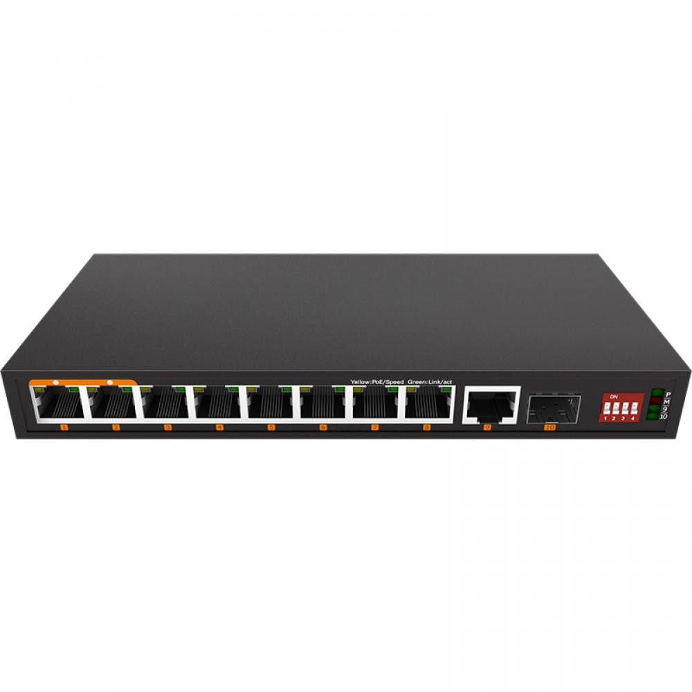 2*1G SFP/RJ45 + 8*10/100Base-TX Enhanced Function Unmanaged Ethernet Switch