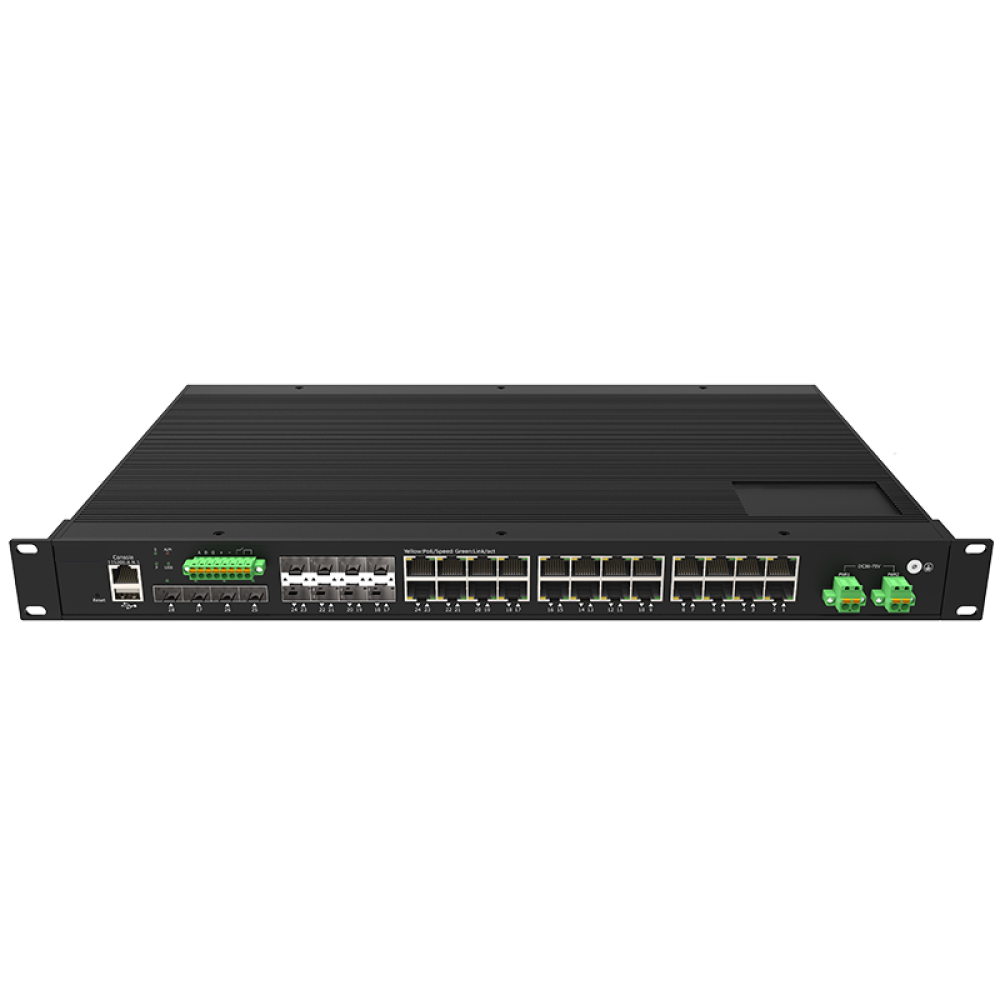 16*10/100/1000Base-T+8*Gigabit Combo+ 4*1G/2.5/10GBase-X SFP+ Layer 3 Managed Industrial Rack-mount Ethernet Switch