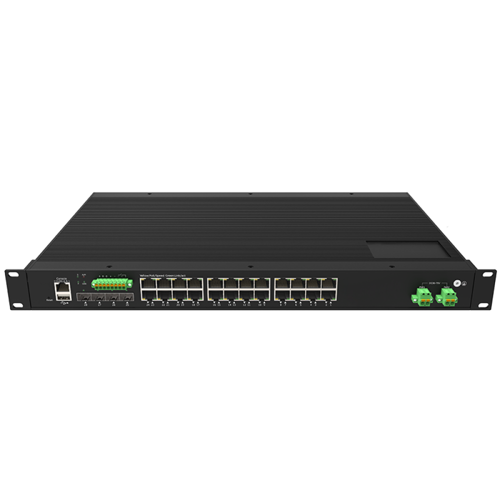 24*10/100/1000Base-T + 4*1G/2.5/10GBase-X SFP+ Layer 3 Managed Industrial Rack-mount Ethernet Switch