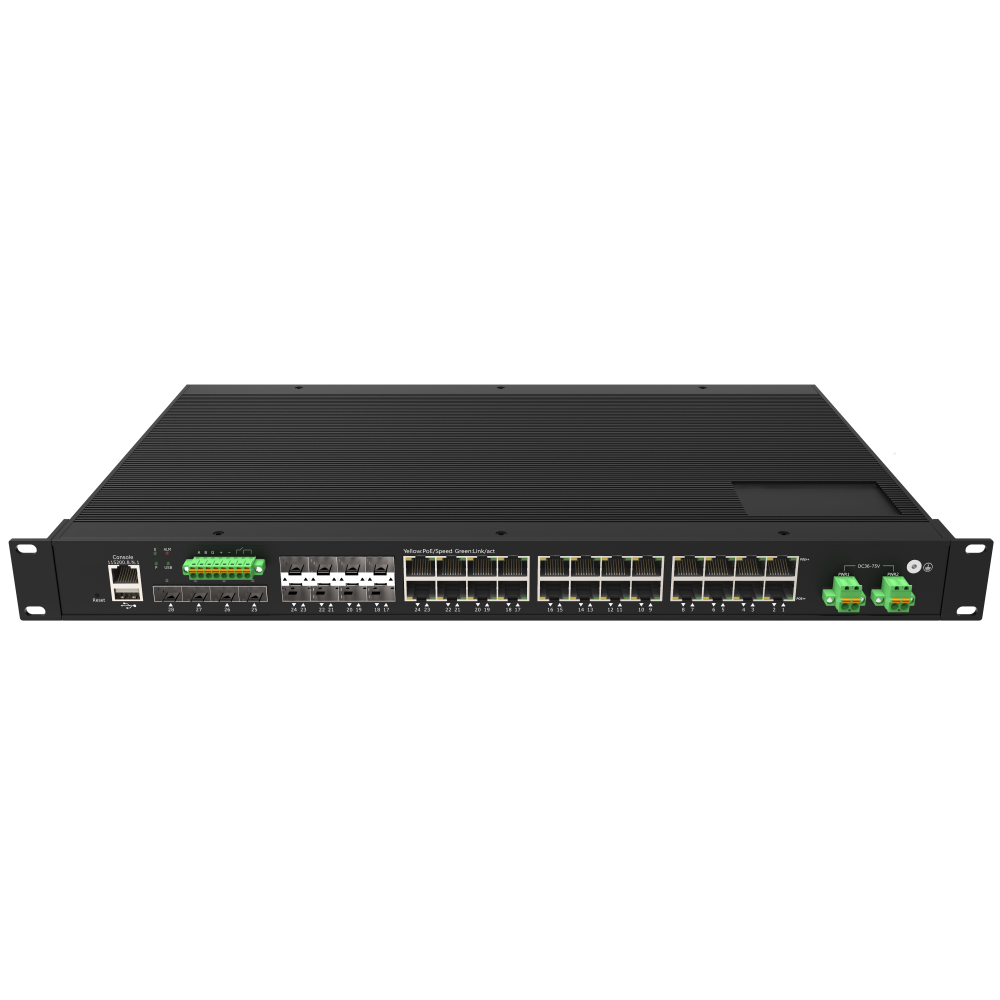 16*10/100/1000Base-T + 8*Gigabit Combo + 4*1G/2.5GBase-X SFP L2+ Managed Industrial Rack-mount PoE++ Switch