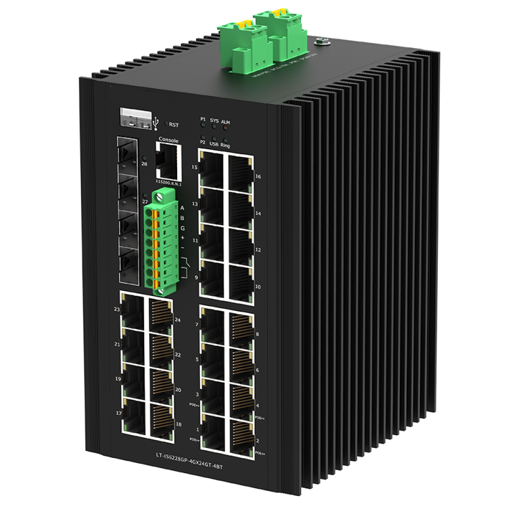 24*10/100/1000Base-T PoE + 4*1G/2.5G/10GBase-X SFP+ Layer 3 Managed Industrial PoE++ Switch