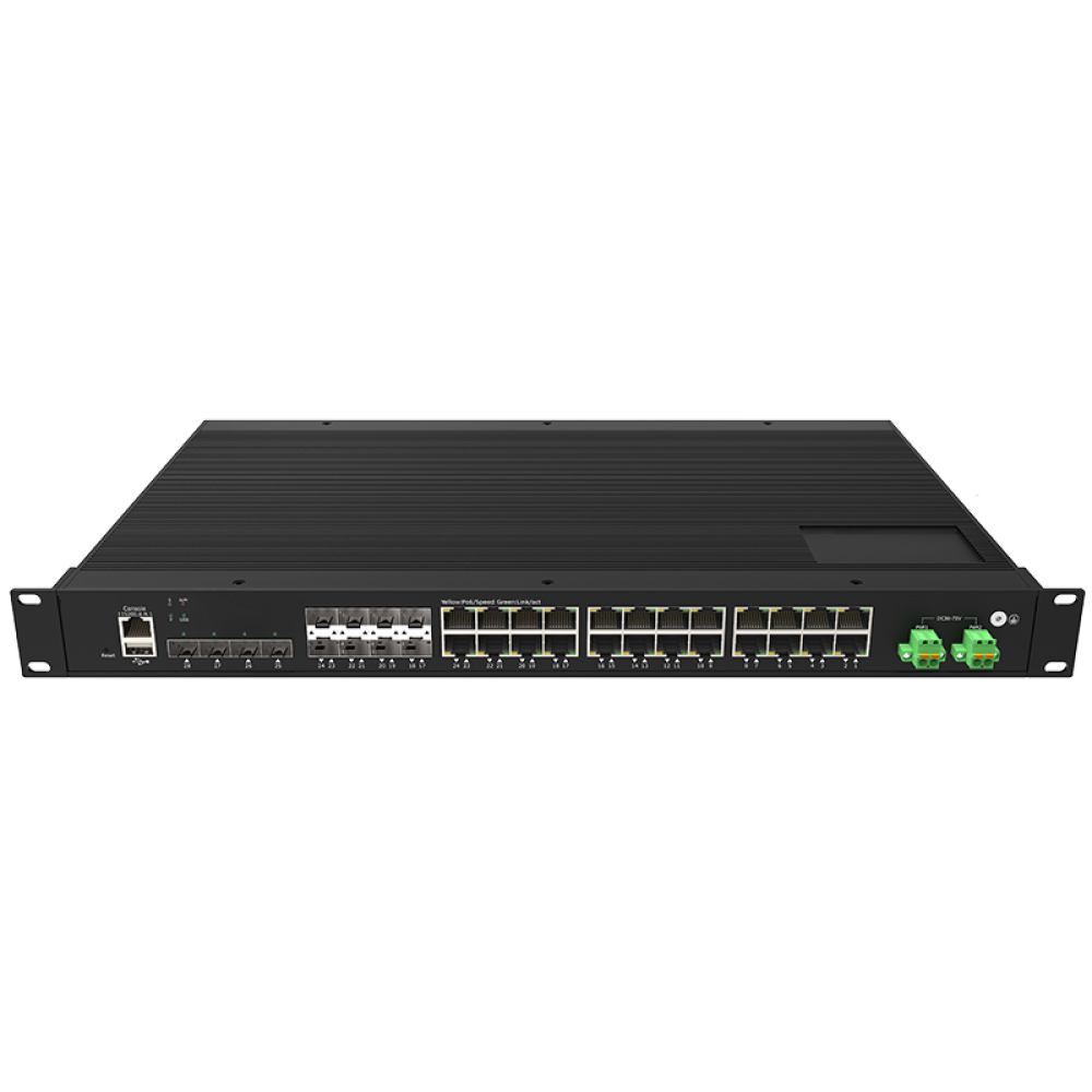 16*10/100/1000Base-T+8*Gigabit Combo+ 4*1G/2.5G/10GBase-X SFP+ Layer 2+ Managed Industrial Rack-mount PoE++ Switch
